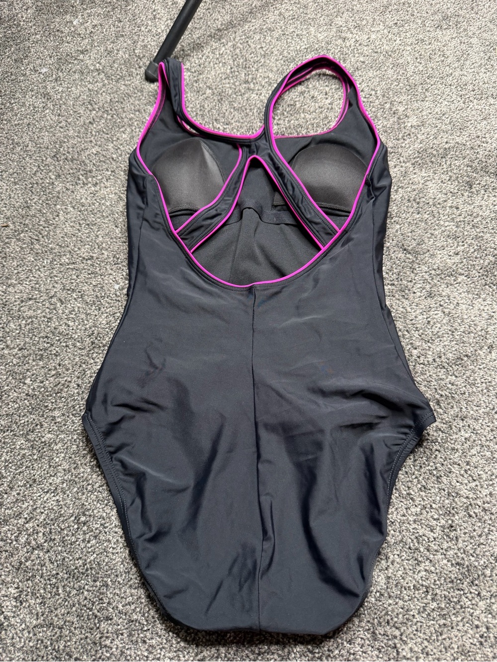 Speedo Black One Piece Swimsuit Pink Trim Women’s Size 12 Athletic Swim Suit - Picture 5 of 6